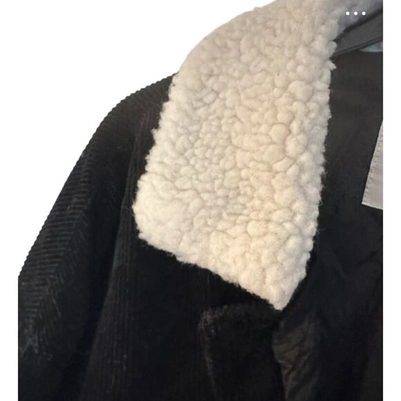 Black Denim & Co Corduroy Sherpa Collar Jacket Womens Small 6 Cozy Vintage Style - Picture 3 of 6